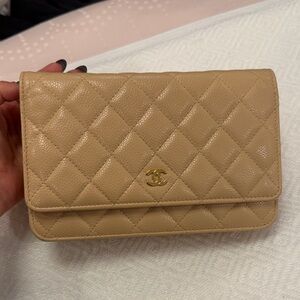 Chanel Beige Quilted Clutch